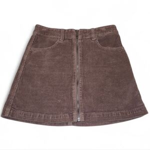 American Eagle Super Hi-Rise Brown Zip Front Corduroy Skirt